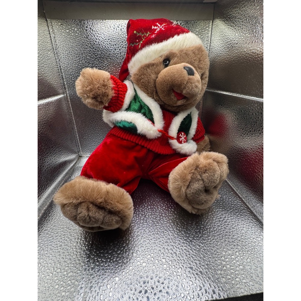 Snowflake Teddy Christmas Plush Bear Red Velvet Santa Suit Holiday Decor